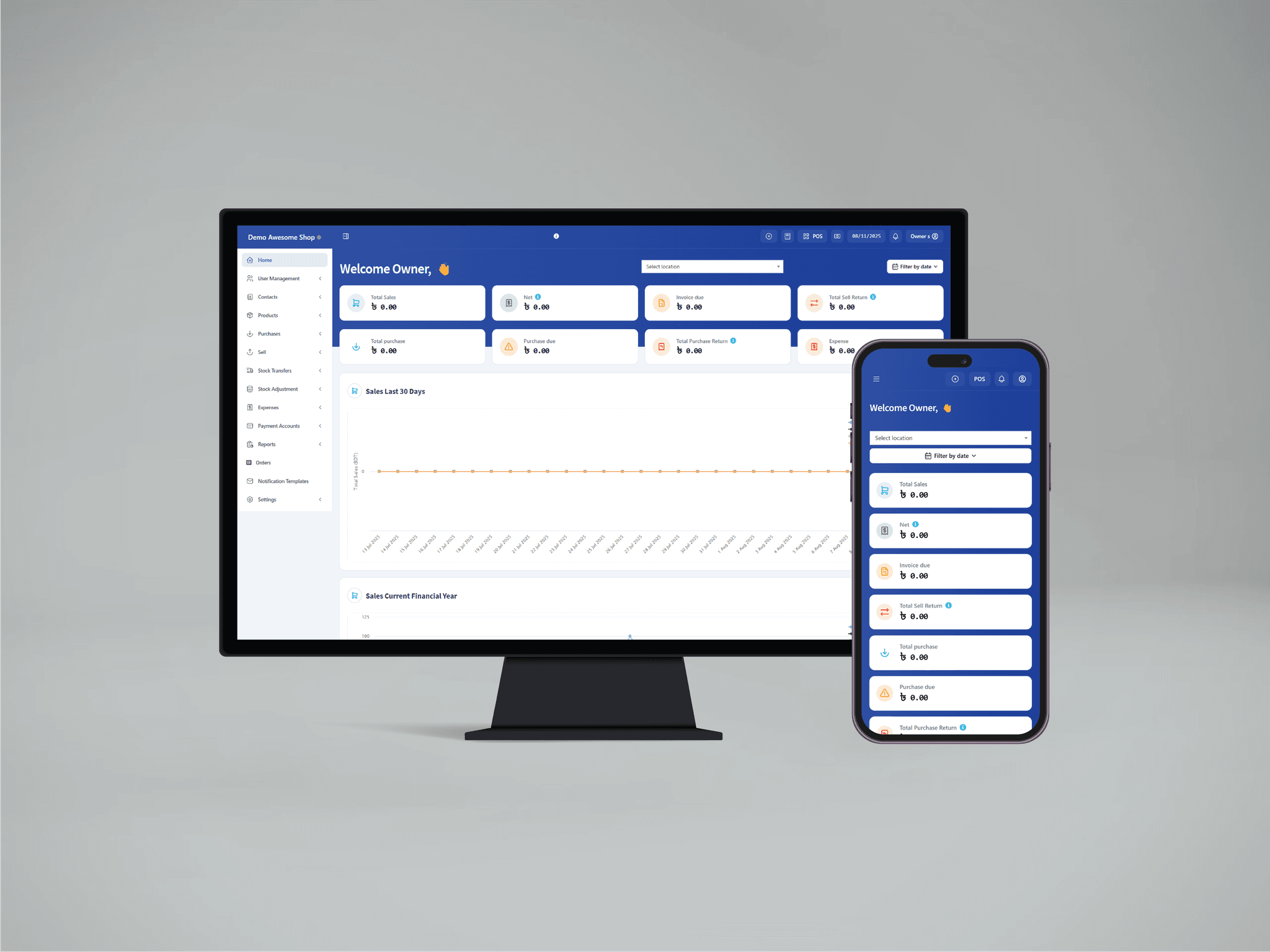 CloudPOS web dashboard with real-time sales and inventory tracking