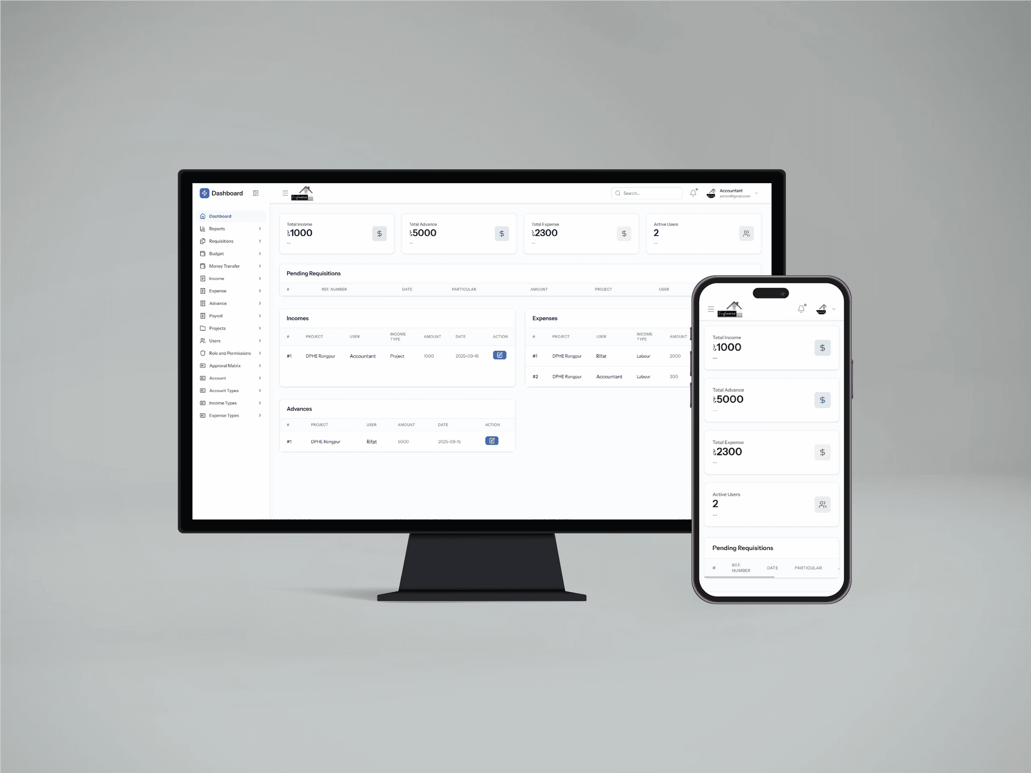 Dashboard view of the Requisition System web application