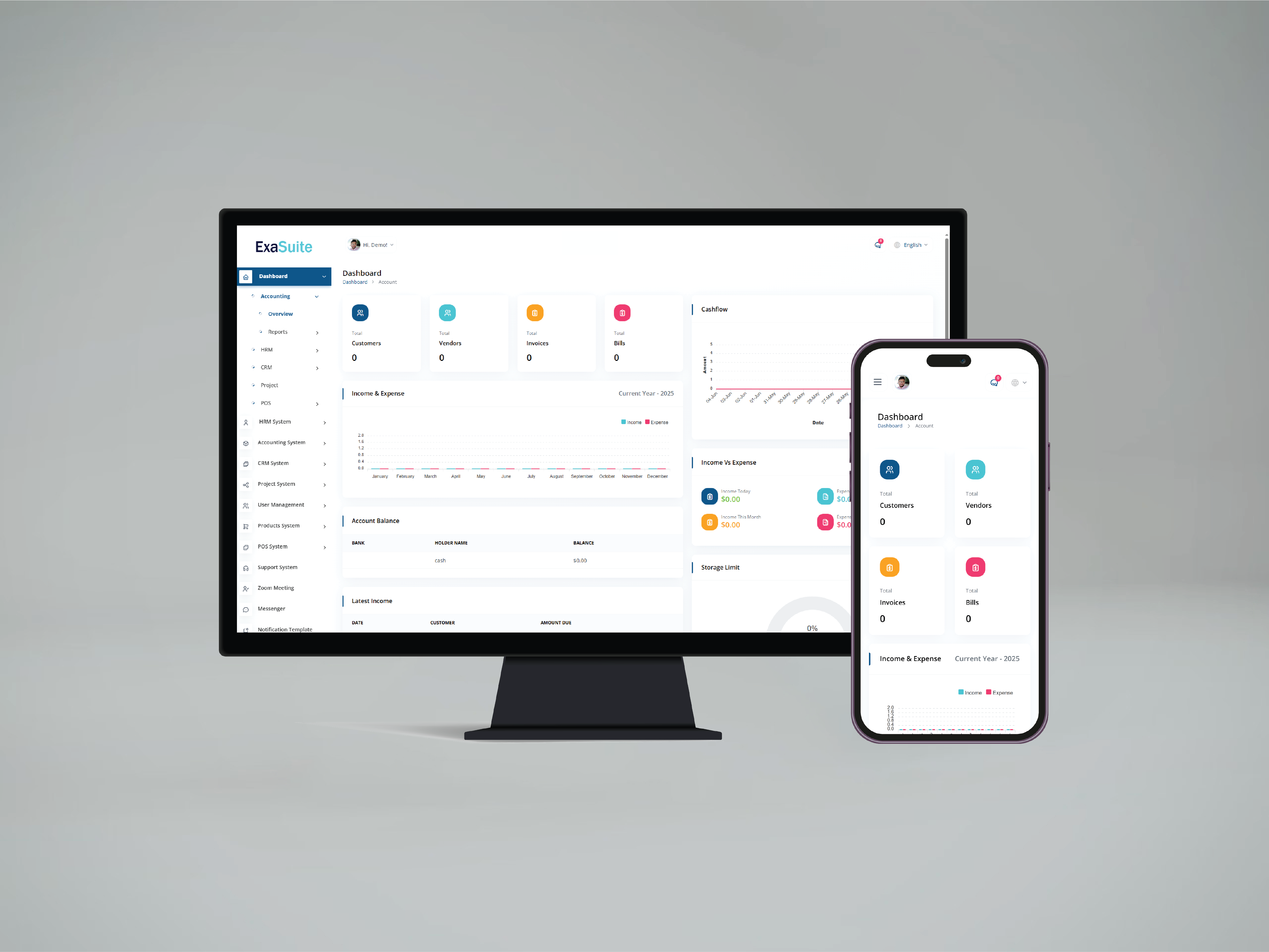 Exasuite ERP dashboard preview